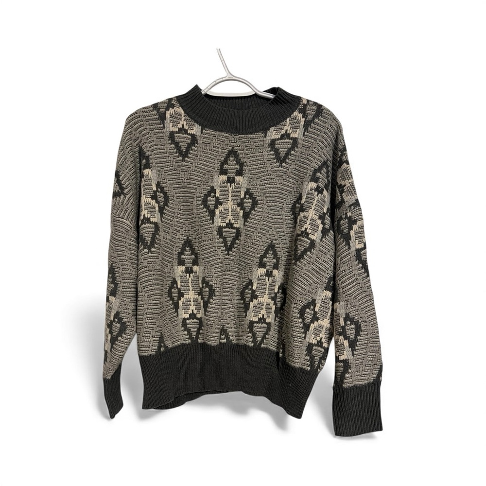 VICI Grey Geometric Diamond Knit Crewneck Sweater Medium Vintage Style